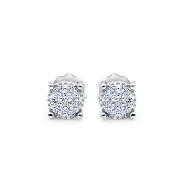 Halo Stud Earrings Design Simulated CZ Round 925 Sterling Silver (5.9mm)
